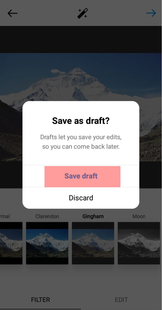 save drafts on Instagram