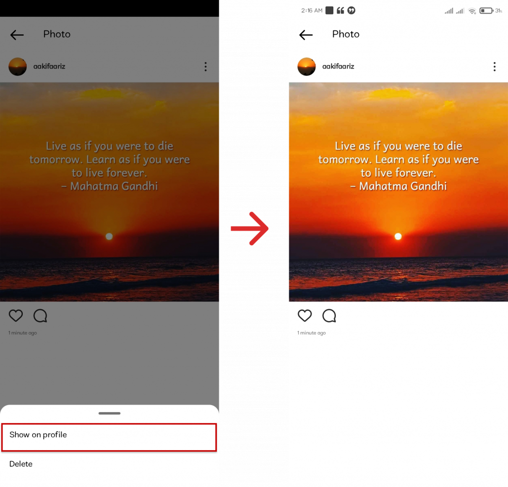 How to unarchive your instagram post