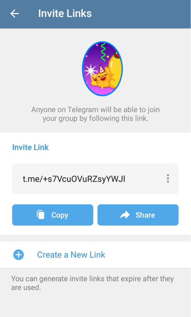 Send invite links on Telegram