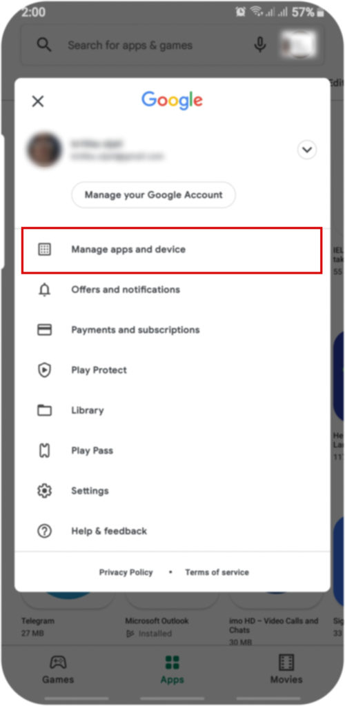 Select "Manage apps and device"