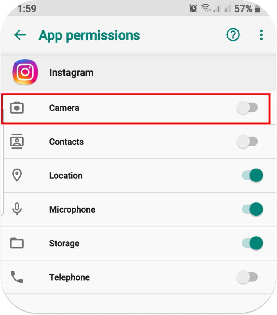 Enable camera access on Instagram