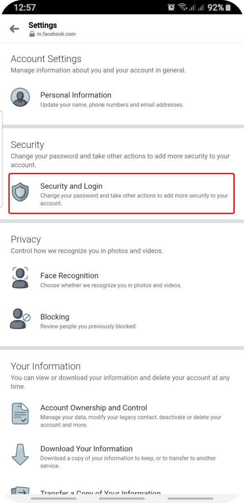 Login Security settings