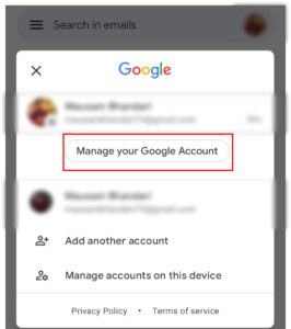 To download Gmail emails in bulk click on manage your google account
