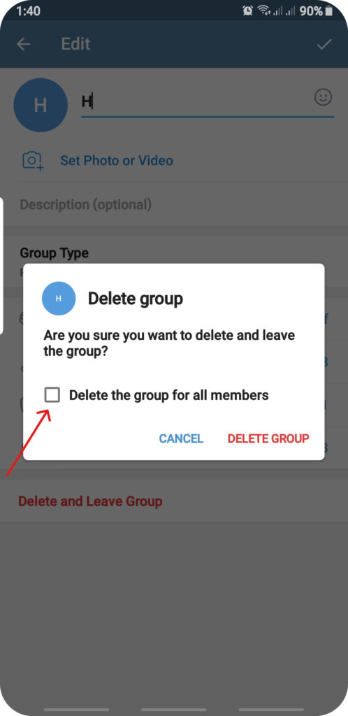 Select Delete group for all members