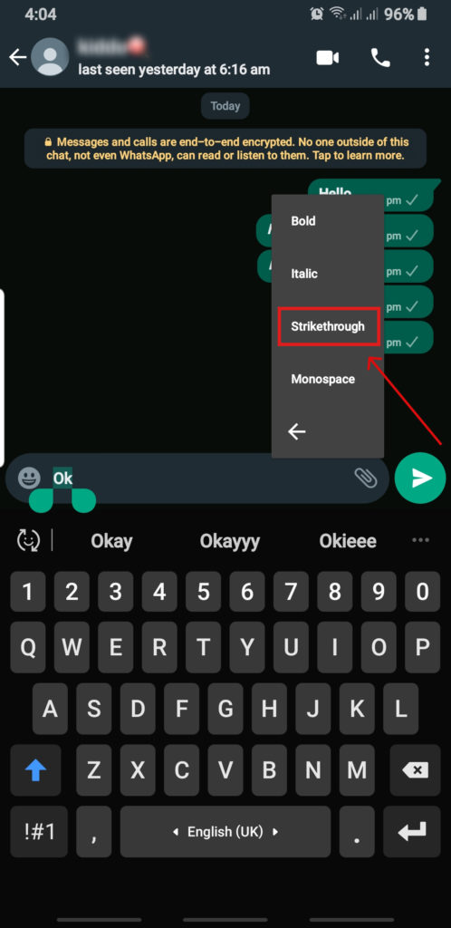Change font in WhatsApp to Strikethrough