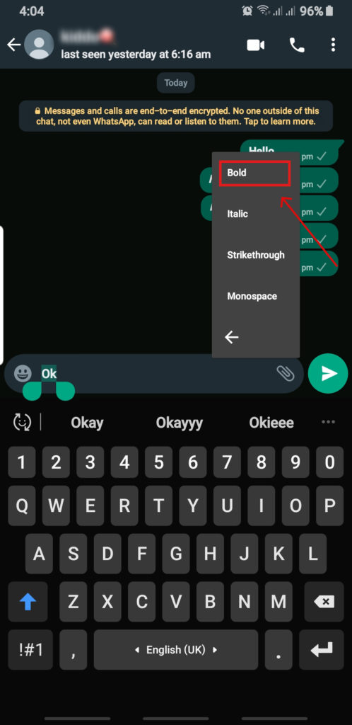 Change font in WhatsApp to Bold