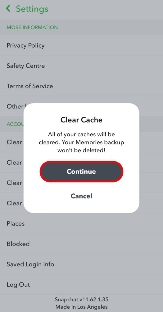 How to clear cache on Snapchat?