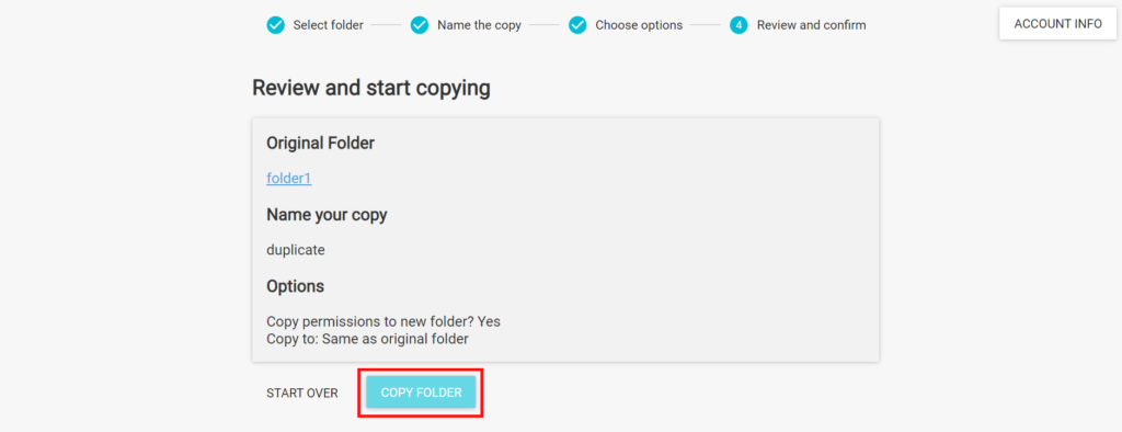 Copy a folder in Google Drive using app