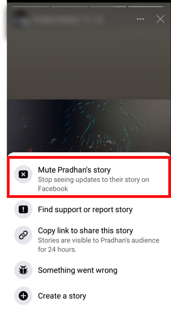 Mute story on Facebook