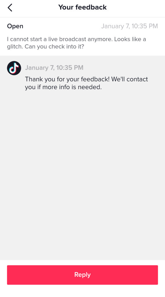 Final notification before you receive a feedback from TikTok