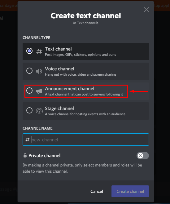 How to Make an Announcement Channel on Discord from desktop?