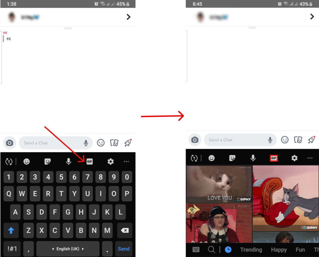 Send Gifs on Snapchat using built-in feature