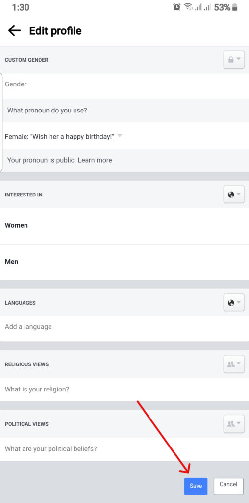 How to Change Gender on Facebook using Facebook App?