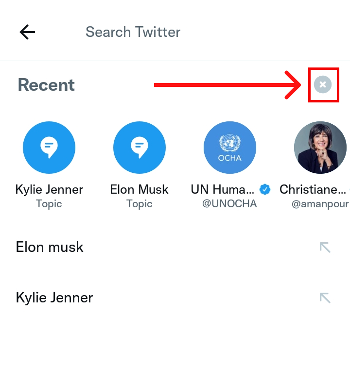 Clear search history on Twitter