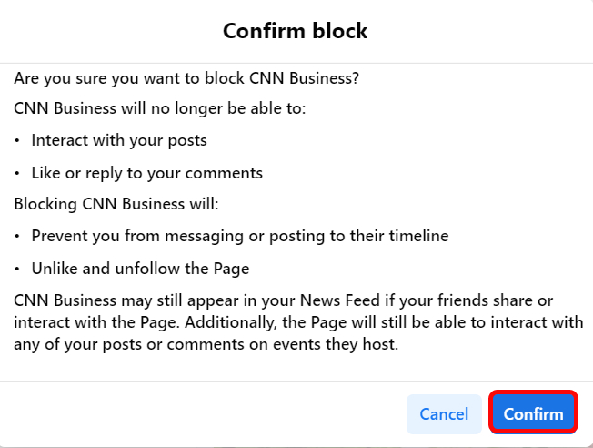 Block a page on Facebook