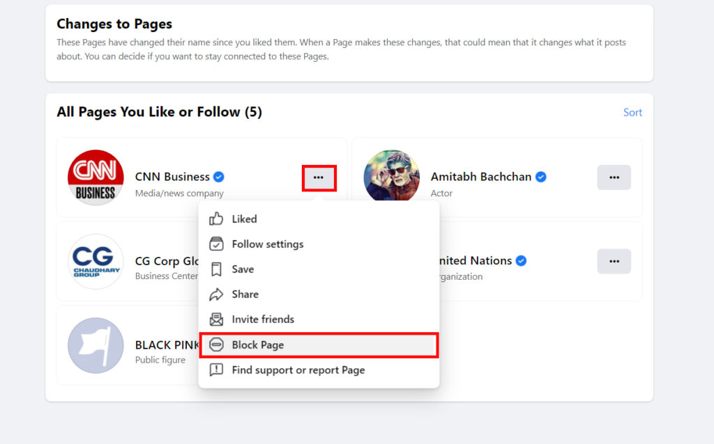 Block a page on Facebook?