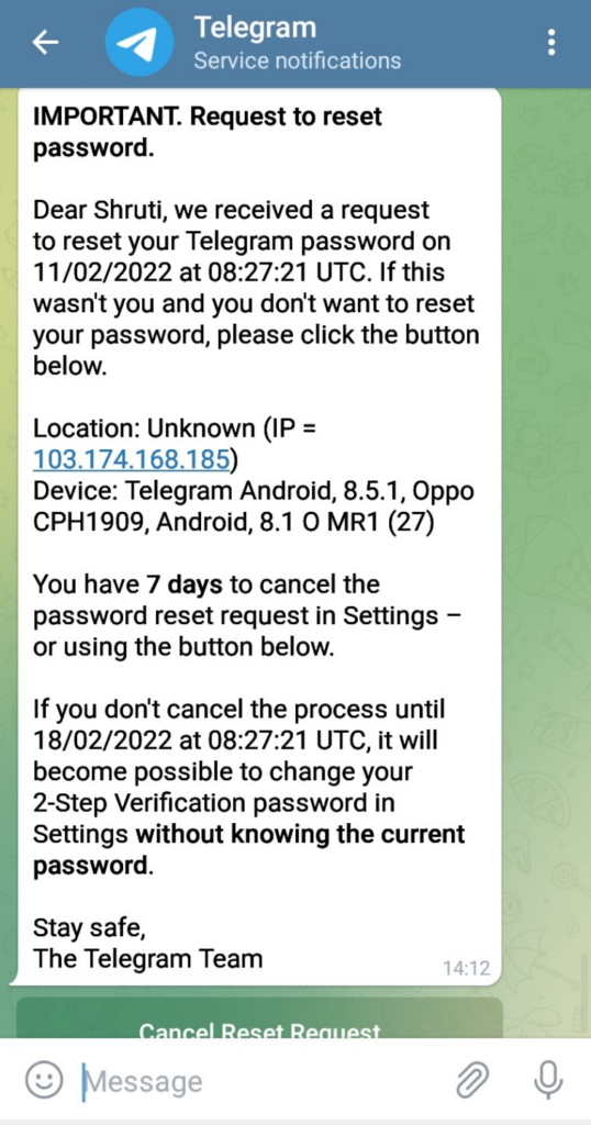 Reset Telegram password without email