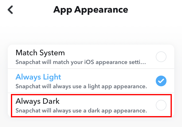 how to enable dark mode on Snapchat?