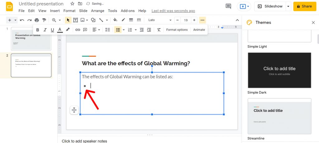 How to Add Bullet Points in Google Slides?