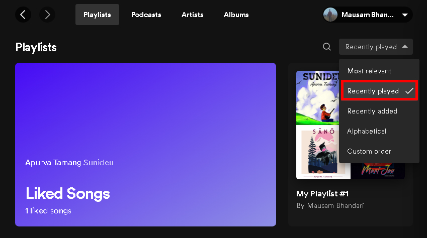 how to see Spotify history on desktop app?