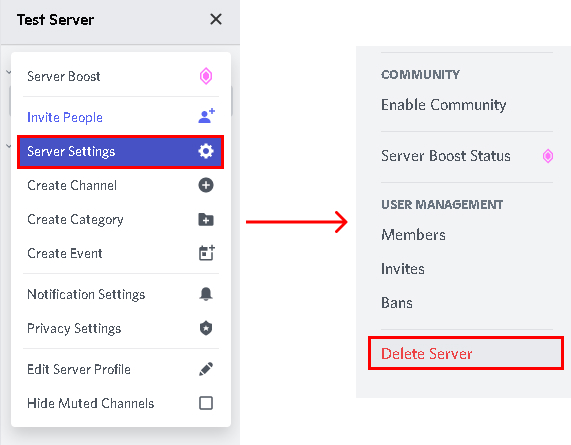 how to delete a discord server?
