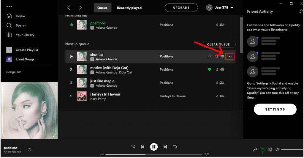 How to clear queue on Spotify?