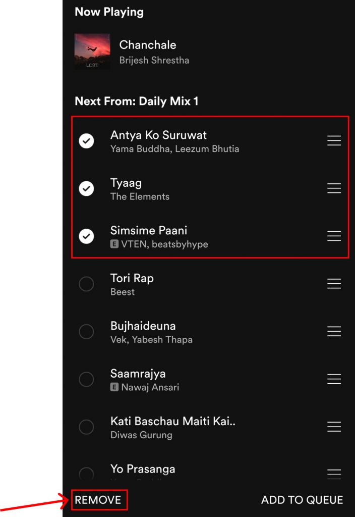 how to clear queue on Spotify?