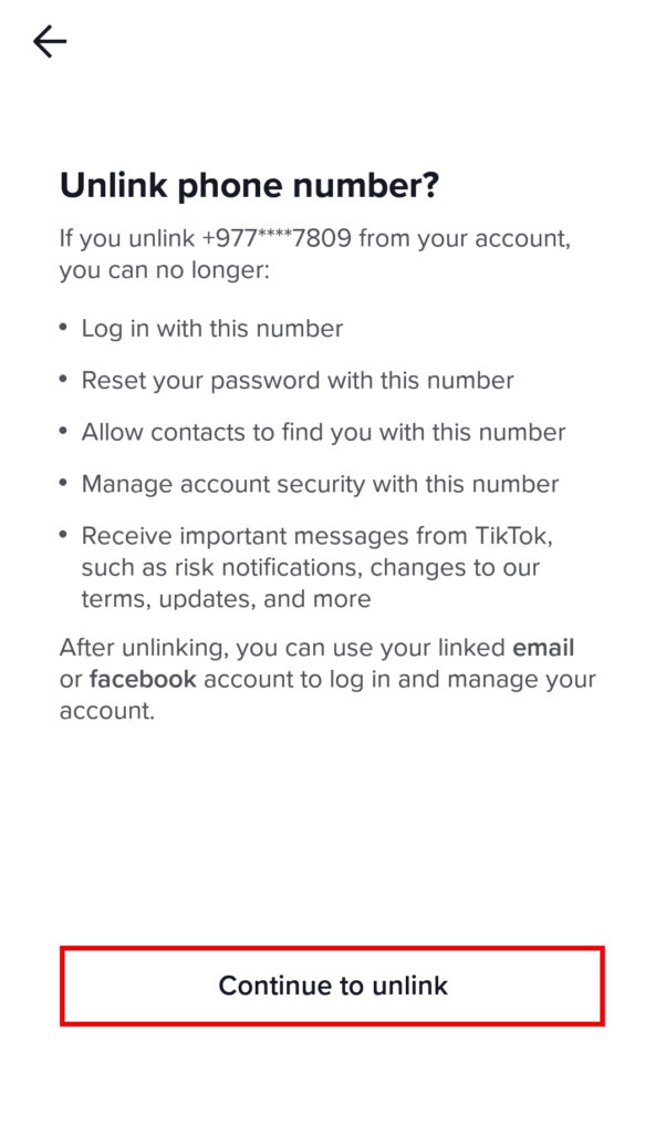 How to Unlink Phone Number on Tiktok?