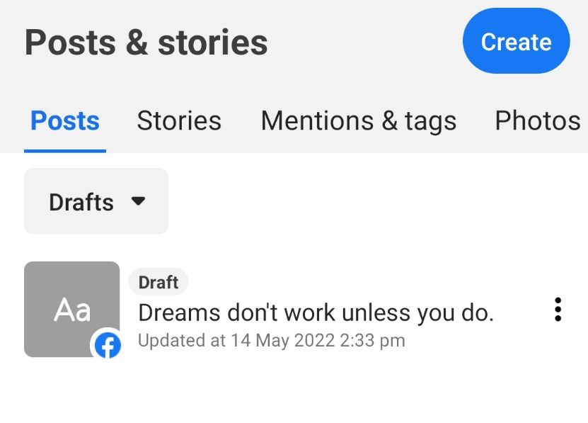 How to find drafts on Facebook