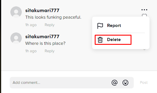 How to delete comments on Tiktok?