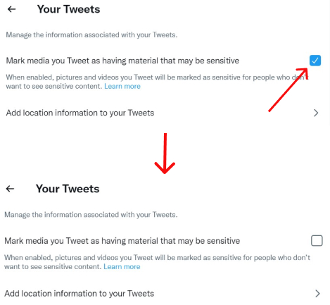 How to Turn off Sensitive Content Warning on your Own Tweet?
