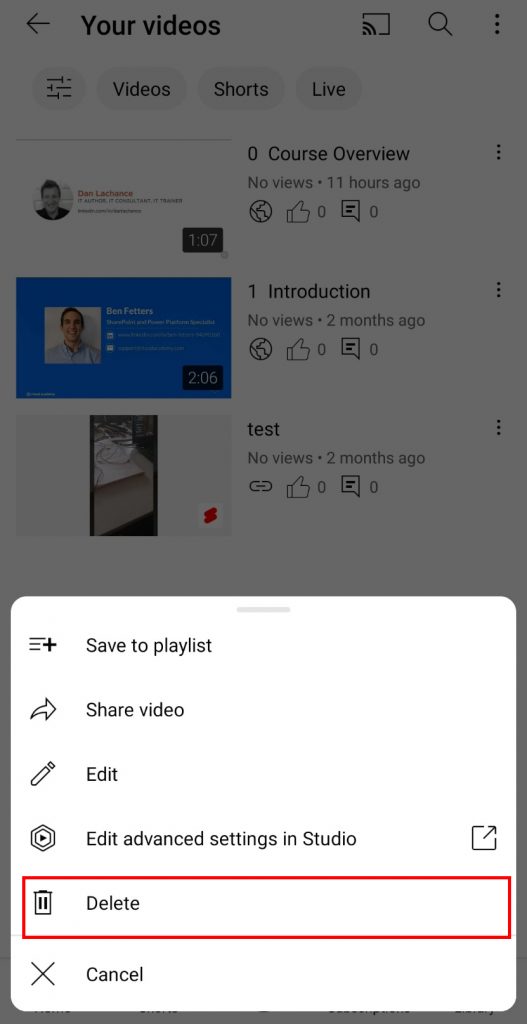 how to delete videos on Youtube?