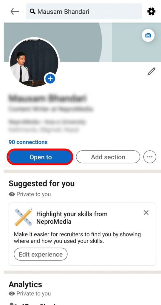 how to turn on open to work on LinkedIn?