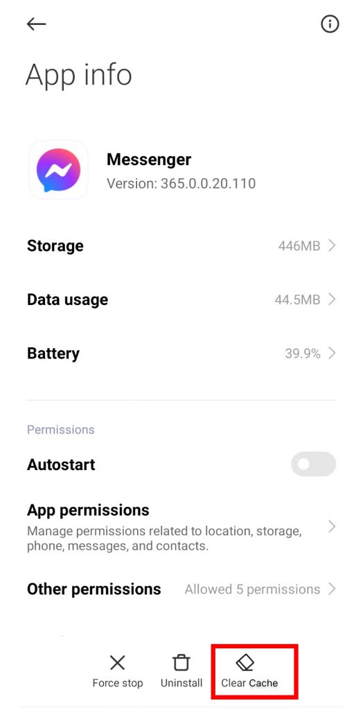 how to clear Messenger cache?