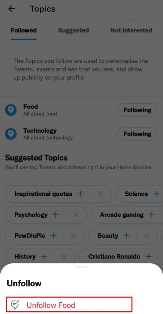 how to turn off Twitter topics?