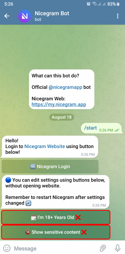 How to Enable Sensitive Content on Telegram using a Bot?