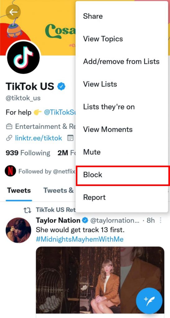 How to Block Someone on Twitter from Profile?