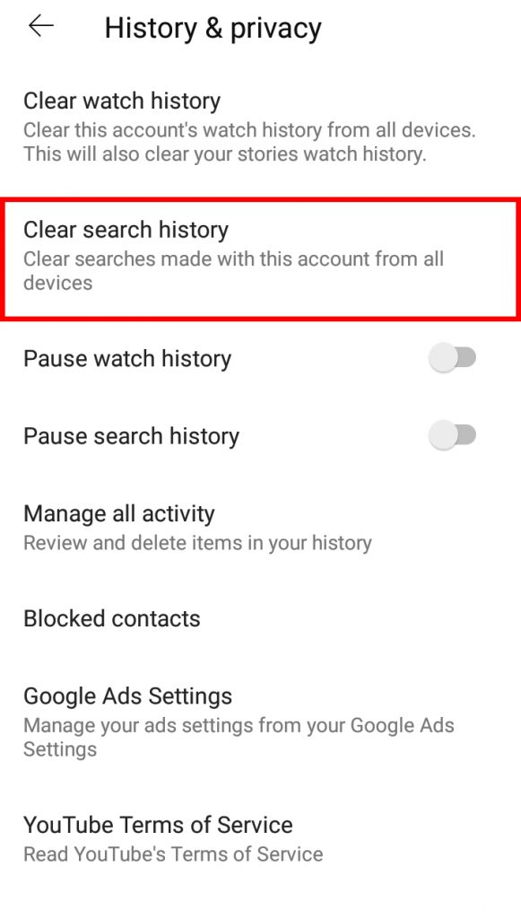 How to Clear YouTube Search History?