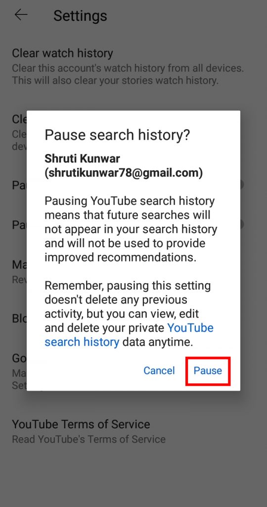How to Pause YouTube Search History?