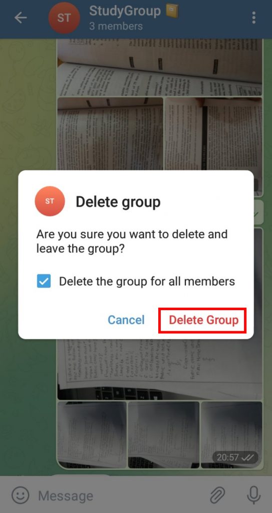 How to delete entire Group conversation on  Telegram?