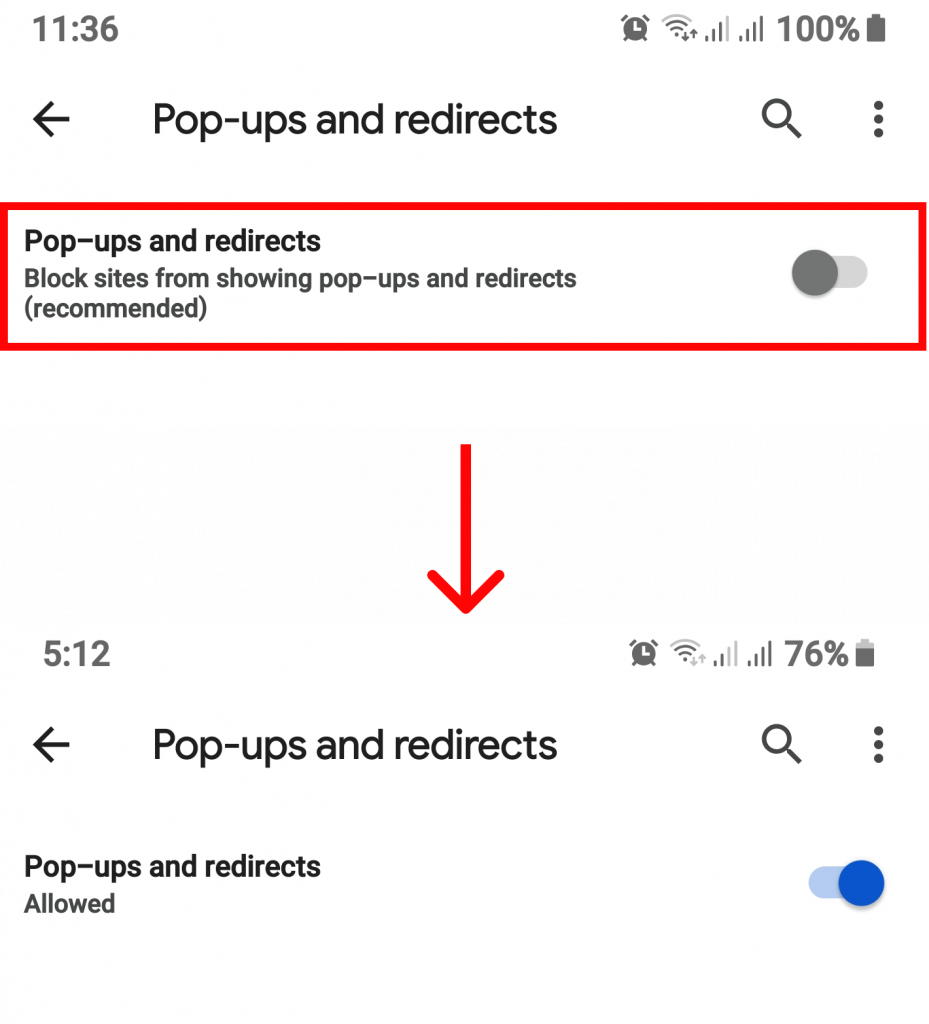 How to Disable Pop-up Blocker on Chrome using Android?