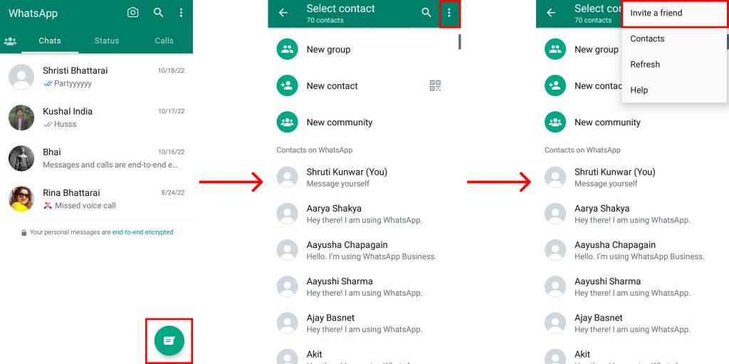 How to invite a contact to WhatsApp?