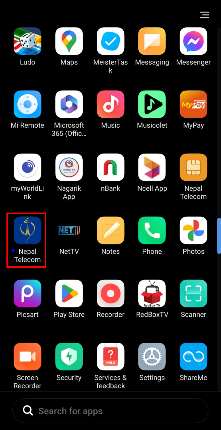 Open the Nepal Telecom app.