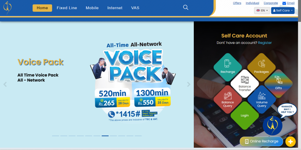 Open the Nepal Telecom website.