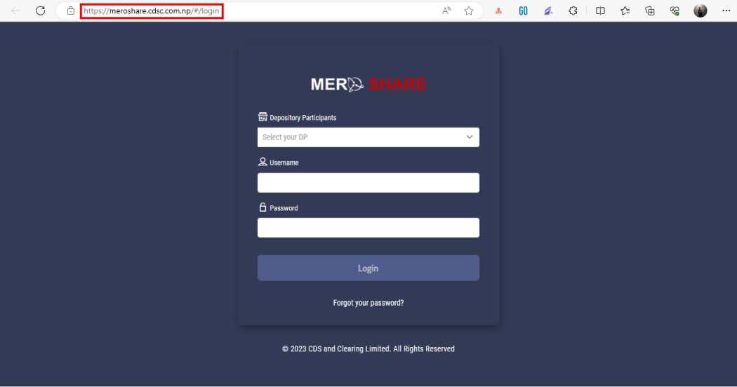 Open the Meroshare website.