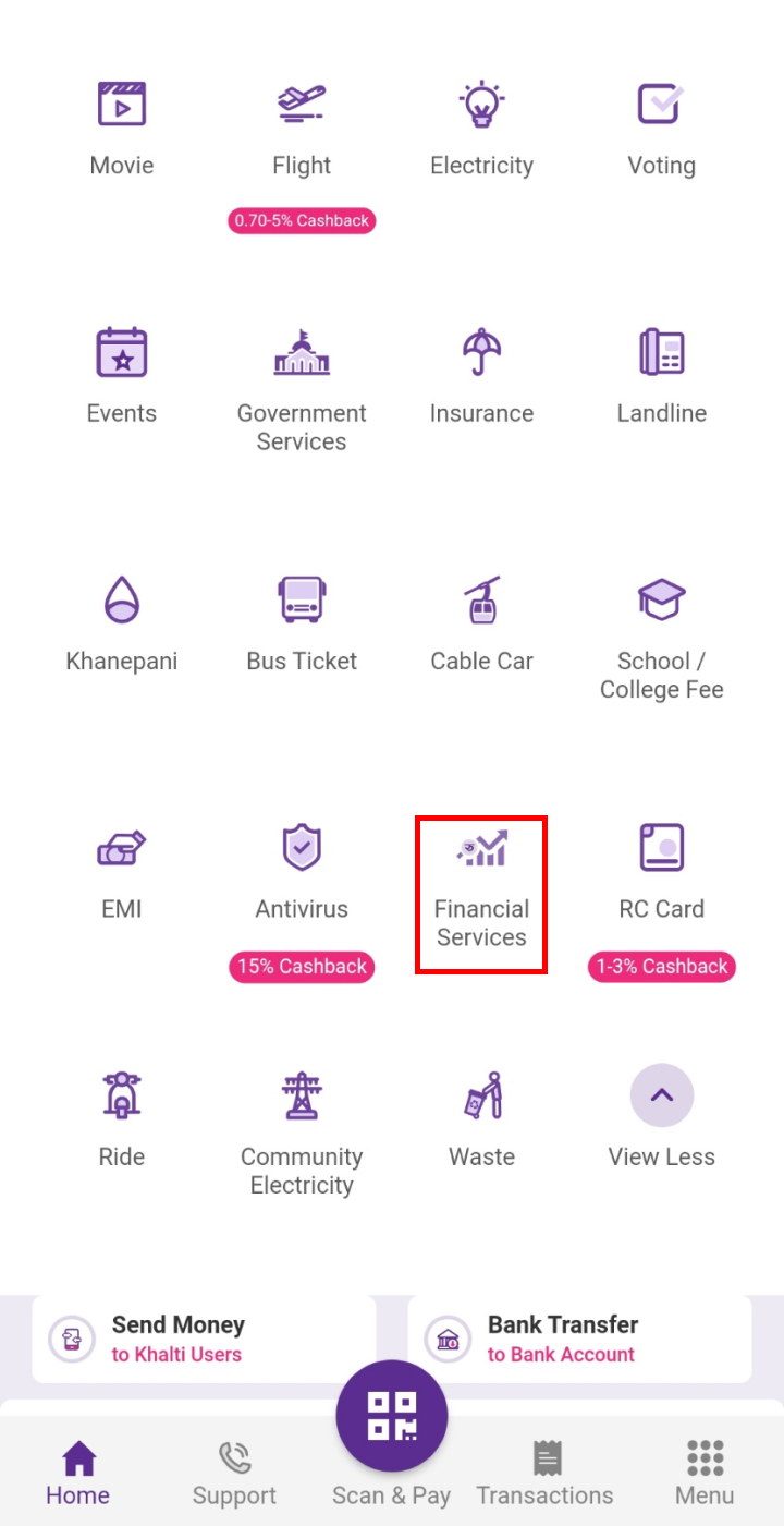 Tap on Financial Services.