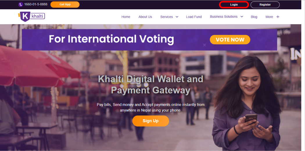 Open the Khalti website and tap on Login.