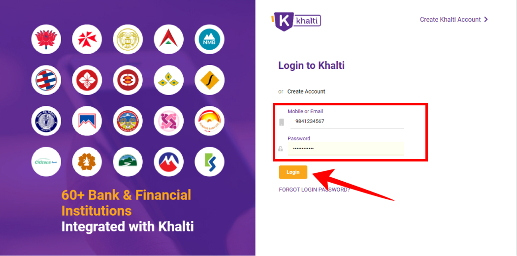 Enter your phone, password and tap on Login.